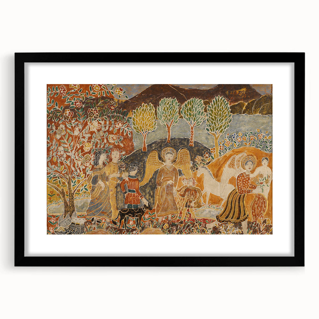 Angelic Garden Scene - Colorful Modern Wall Art with Floral Details