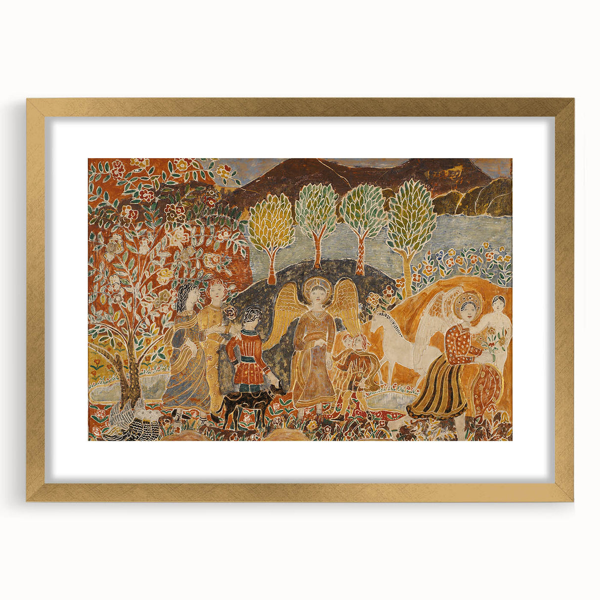 Angelic Garden Scene - Colorful Modern Wall Art with Floral Details