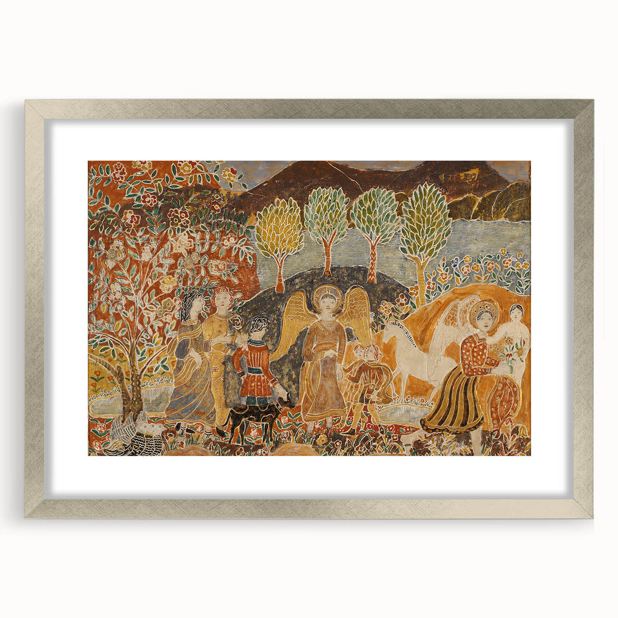 Angelic Garden Scene - Colorful Modern Wall Art with Floral Details
