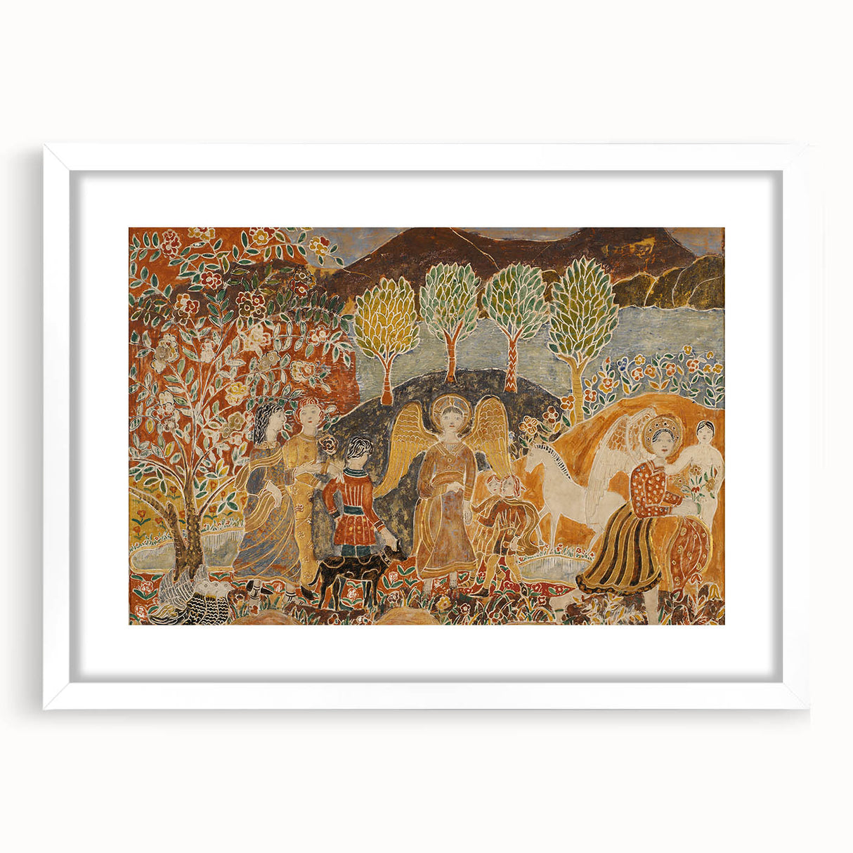 Angelic Garden Scene - Colorful Modern Wall Art with Floral Details