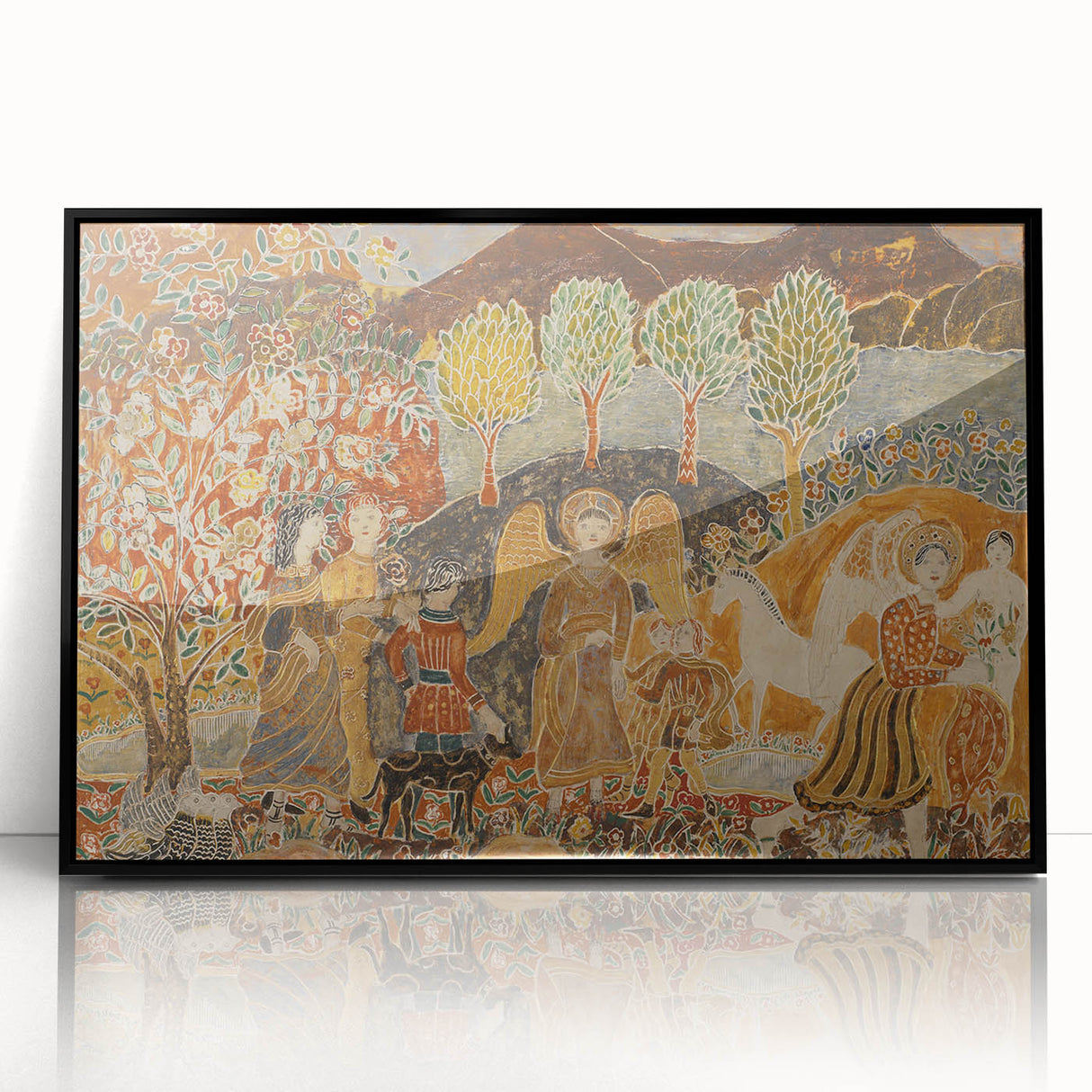 Angelic Garden Scene - Colorful Modern Wall Art with Floral Details