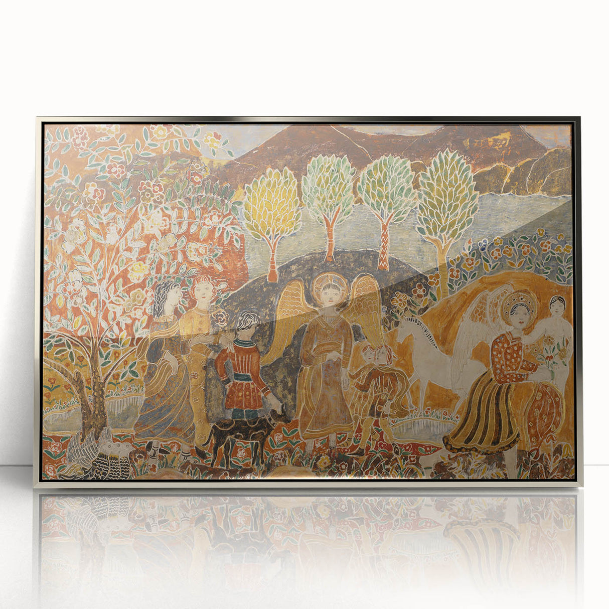 Angelic Garden Scene - Colorful Modern Wall Art with Floral Details