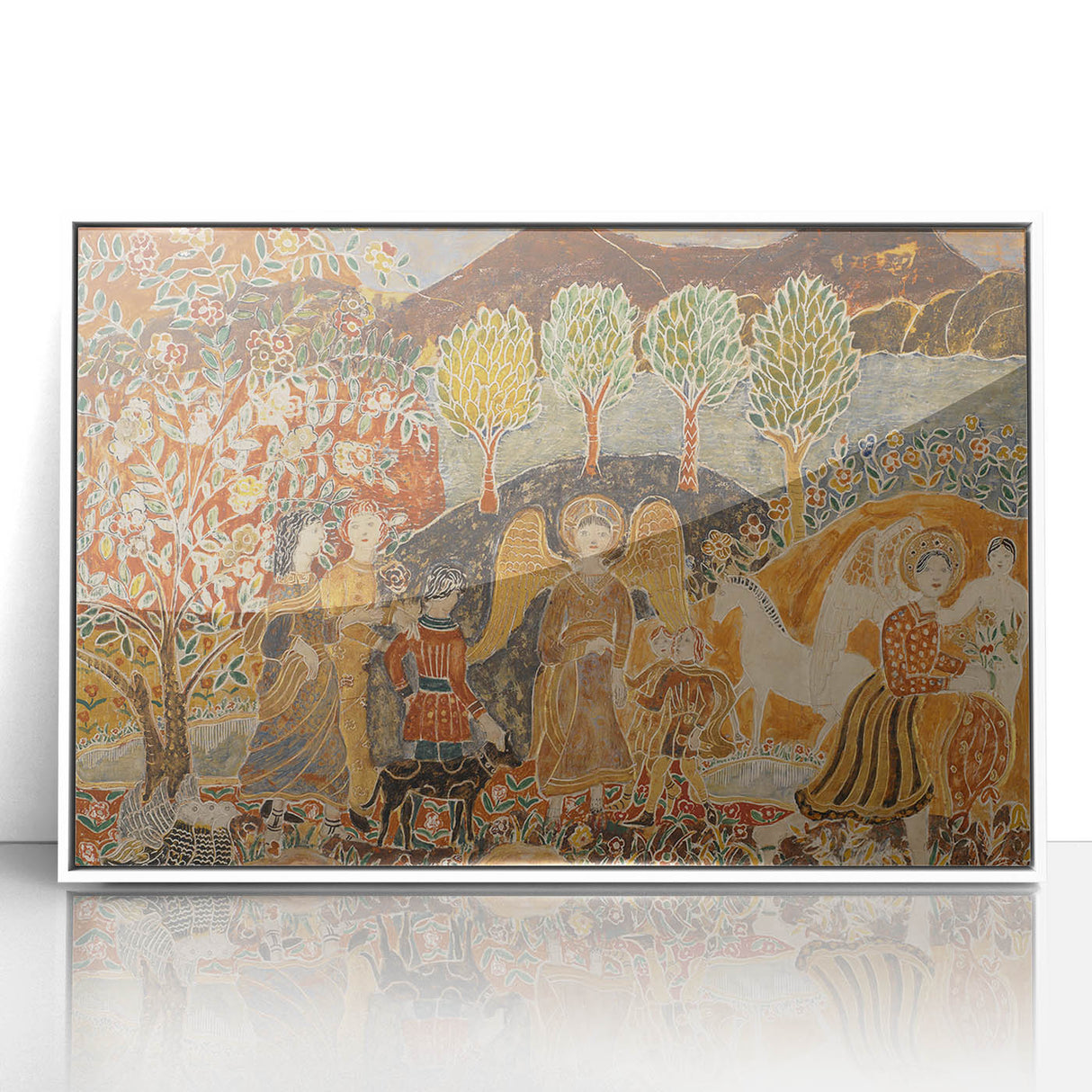 Angelic Garden Scene - Colorful Modern Wall Art with Floral Details