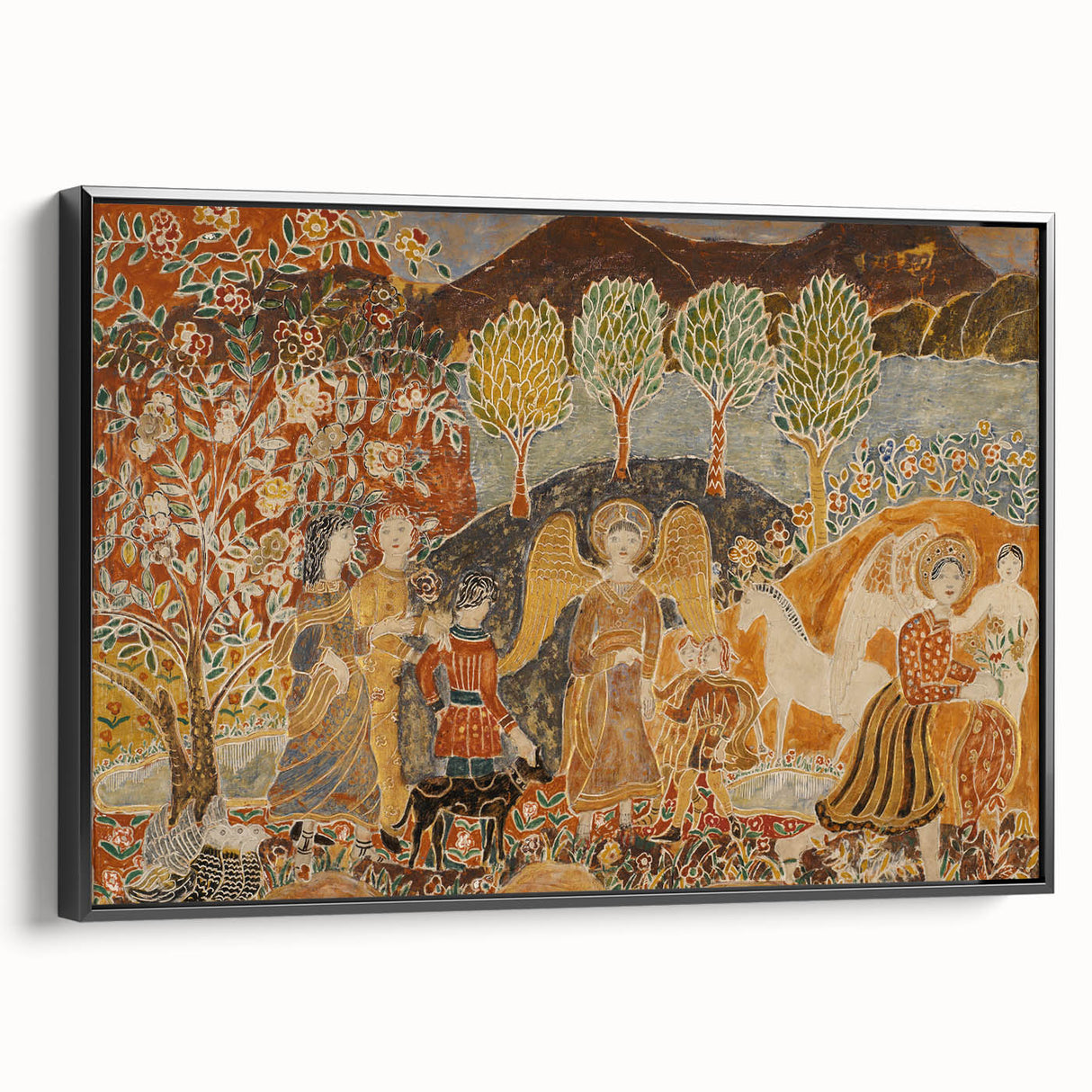 Angelic Garden Scene - Colorful Modern Wall Art with Floral Details