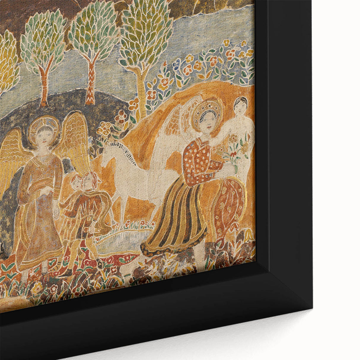 Angelic Garden Scene - Colorful Modern Wall Art with Floral Details