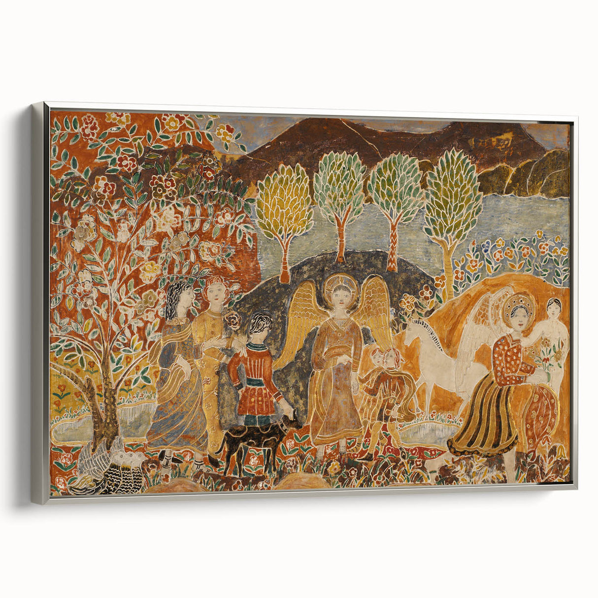 Angelic Garden Scene - Colorful Modern Wall Art with Floral Details