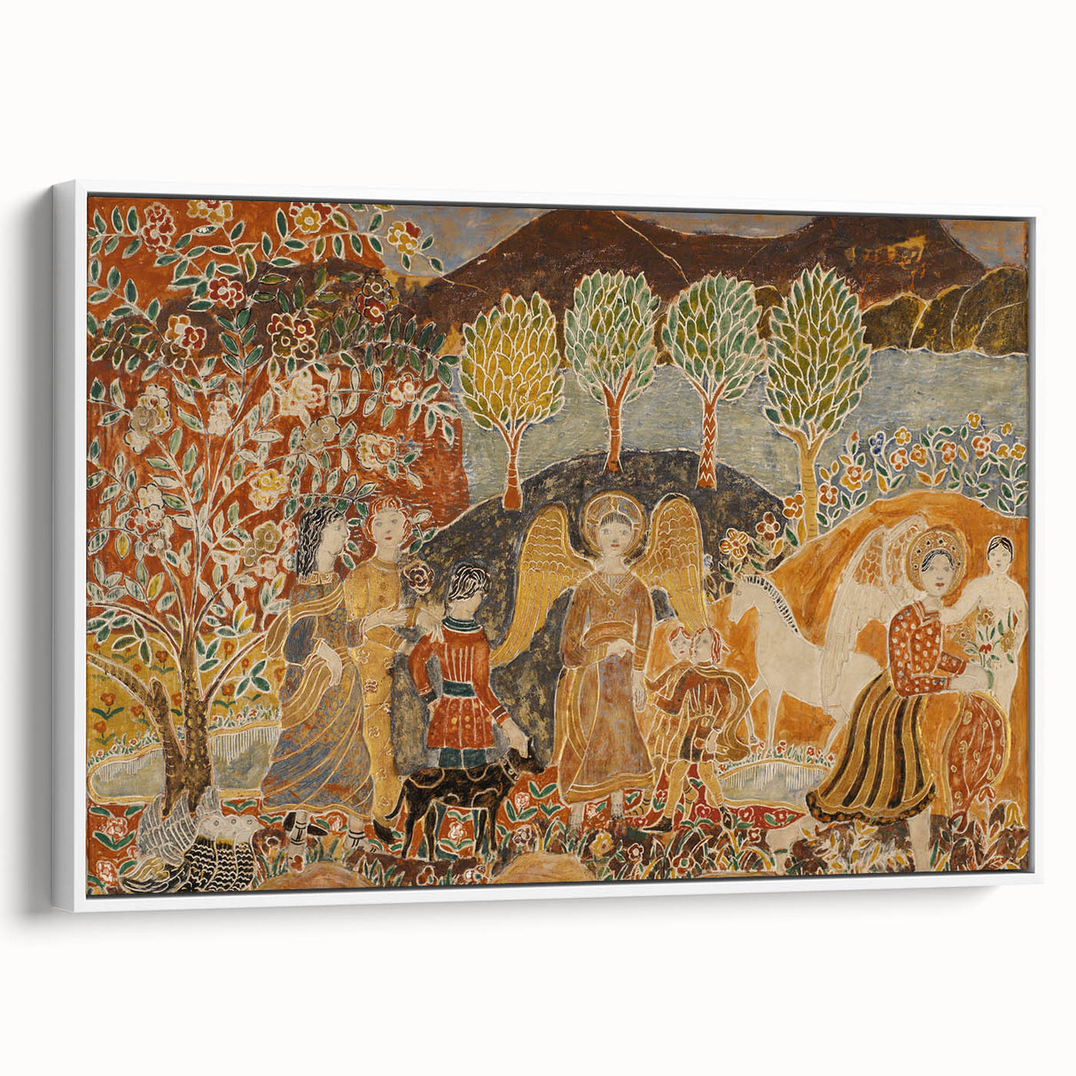 Angelic Garden Scene - Colorful Modern Wall Art with Floral Details
