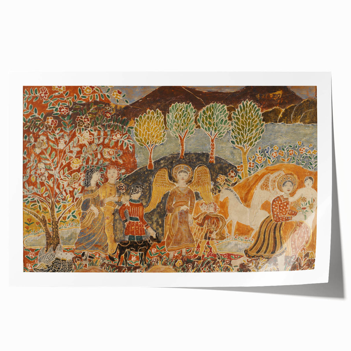Angelic Garden Scene - Colorful Modern Wall Art with Floral Details