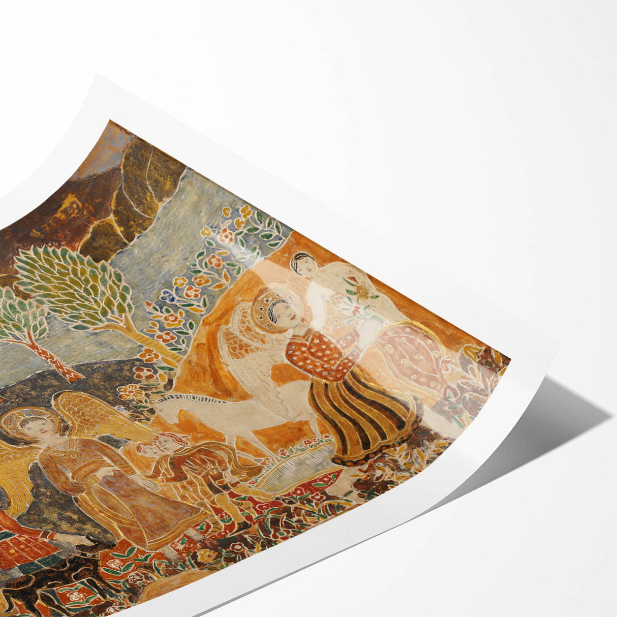Angelic Garden Scene - Colorful Modern Wall Art with Floral Details