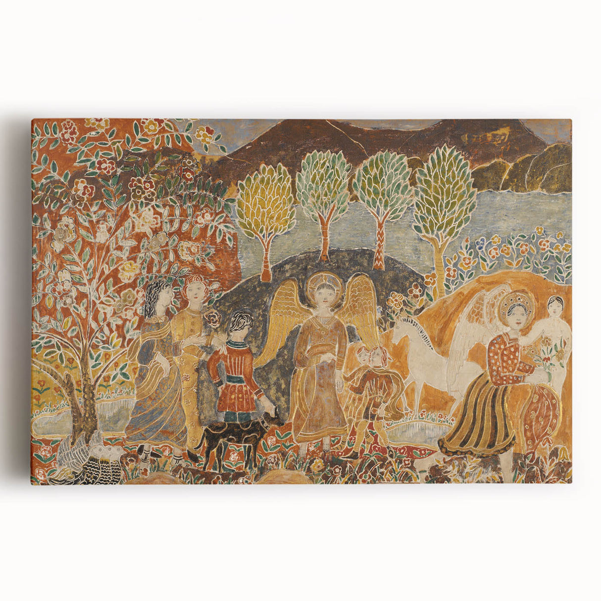 Angelic Garden Scene - Colorful Modern Wall Art with Floral Details