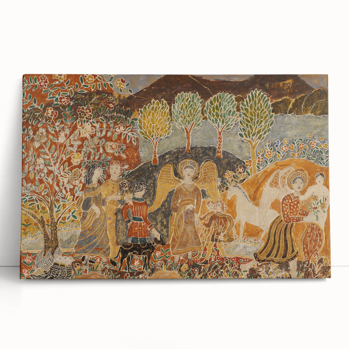 Angelic Garden Scene - Colorful Modern Wall Art with Floral Details