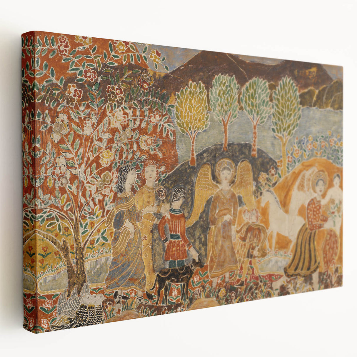 Angelic Garden Scene - Colorful Modern Wall Art with Floral Details