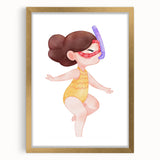 Nursery Wall Art – Whimsical Snorkeling Girl Illustration Print