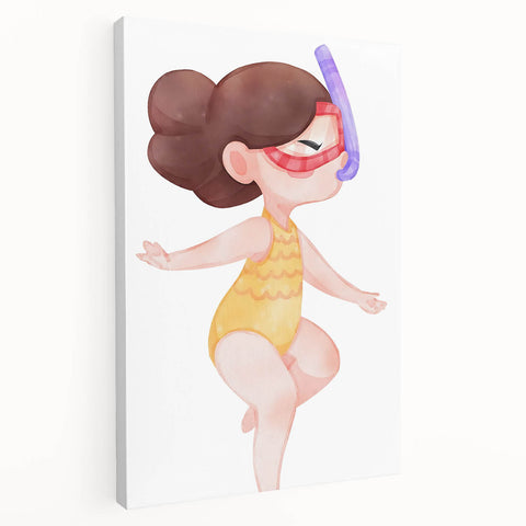Nursery Wall Art – Whimsical Snorkeling Girl Illustration Print