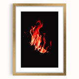 Extra large abstract art print featuring textured fall foliage in vibrant orange and red hues, framed in gold.