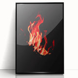 Large abstract wall art depicting autumnal trees in muted orange and brown tones, framed in black acrylic.