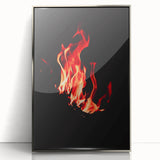 Mid-century modernist art depicting an abstract fall landscape in warm earth tones on a framed acrylic print.