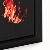 Close-up of a framed canvas depicting a textured fall scene with black background and colorful leaves.