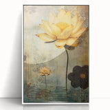 Golden Lotus Living Room Wall Art - Modern Canvas & Framed Print