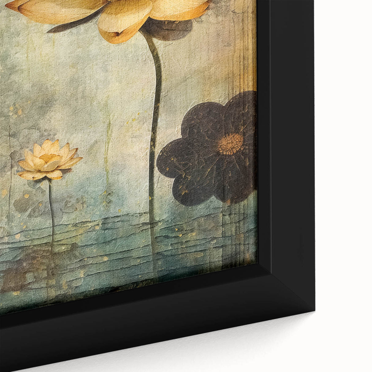 Golden Lotus Living Room Wall Art - Modern Canvas & Framed Print