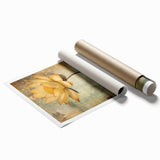 Golden Lotus Living Room Wall Art - Modern Canvas & Framed Print