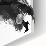 Close-up view of an abstract figurative acrylic artwork on glass, showcasing vibrant colors and intricate details, ideal for modern home decor or gallery display.