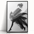 Framed acrylic artwork showcasing an abstract figurative design with a dominant black color scheme, ideal for modern home decor. This piece adds depth and elegance to any interior setting.