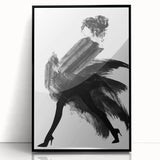Framed acrylic artwork showcasing an abstract figurative design with a dominant black color scheme, ideal for modern home decor. This piece adds depth and elegance to any interior setting.