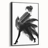 Framed abstract figurative art canvas in black, showcasing an elegant side view. Ideal for modern home decor, adding a touch of sophistication to any space.