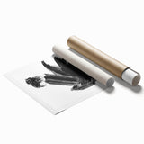 Abstract figurative art print on rolled canvas showcasing vibrant colors and dynamic shapes, ideal for modern home decor, delivered in a protective cardboard tube.