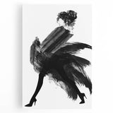 Abstract figurative stretched canvas art piece showcasing vibrant colors and dynamic shapes, ideal for modern home decor, displayed in a front view setting.