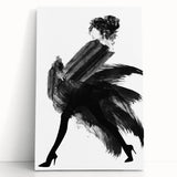 Abstract figurative stretched canvas artwork showcasing vibrant colors and dynamic shapes, leaning against a neutral wall, ideal for modern home decor.