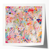 Abstract floral wall art print showcasing vibrant colors, intricate patterns, and a glossy finish, ideal for modern home decor or office spaces.