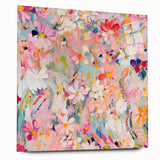 Abstract floral wall art design printed on acrylic glass, showcasing vibrant colors and intricate patterns in a modern side view, perfect for contemporary decor.