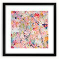 Abstract floral wall art framed in black, featuring vibrant colors and intricate patterns, designed to enhance modern home decor. Perfect for living rooms or offices.