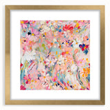 Abstract floral wall art framed in gold with a mat, showcasing vibrant colors and intricate designs, perfect for enhancing modern home decor and aesthetics.