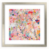 Abstract floral wall art framed in silver, featuring vibrant colors and intricate details, perfect for enhancing modern home decor. Ideal for living rooms or creative spaces.