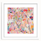 Abstract floral wall art design featuring vibrant colors in a white frame with a mat, perfect for enhancing modern home decor and providing a fresh aesthetic.