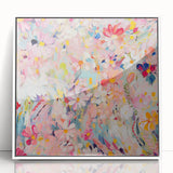 Framed abstract floral wall art featuring vibrant colors and intricate designs, set against a white background, perfect for modern home decor and interior design.