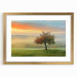 Abstract landscape wall art framed with a gold mat, showcasing vibrant colors and modern design, perfect for enhancing contemporary home decor.