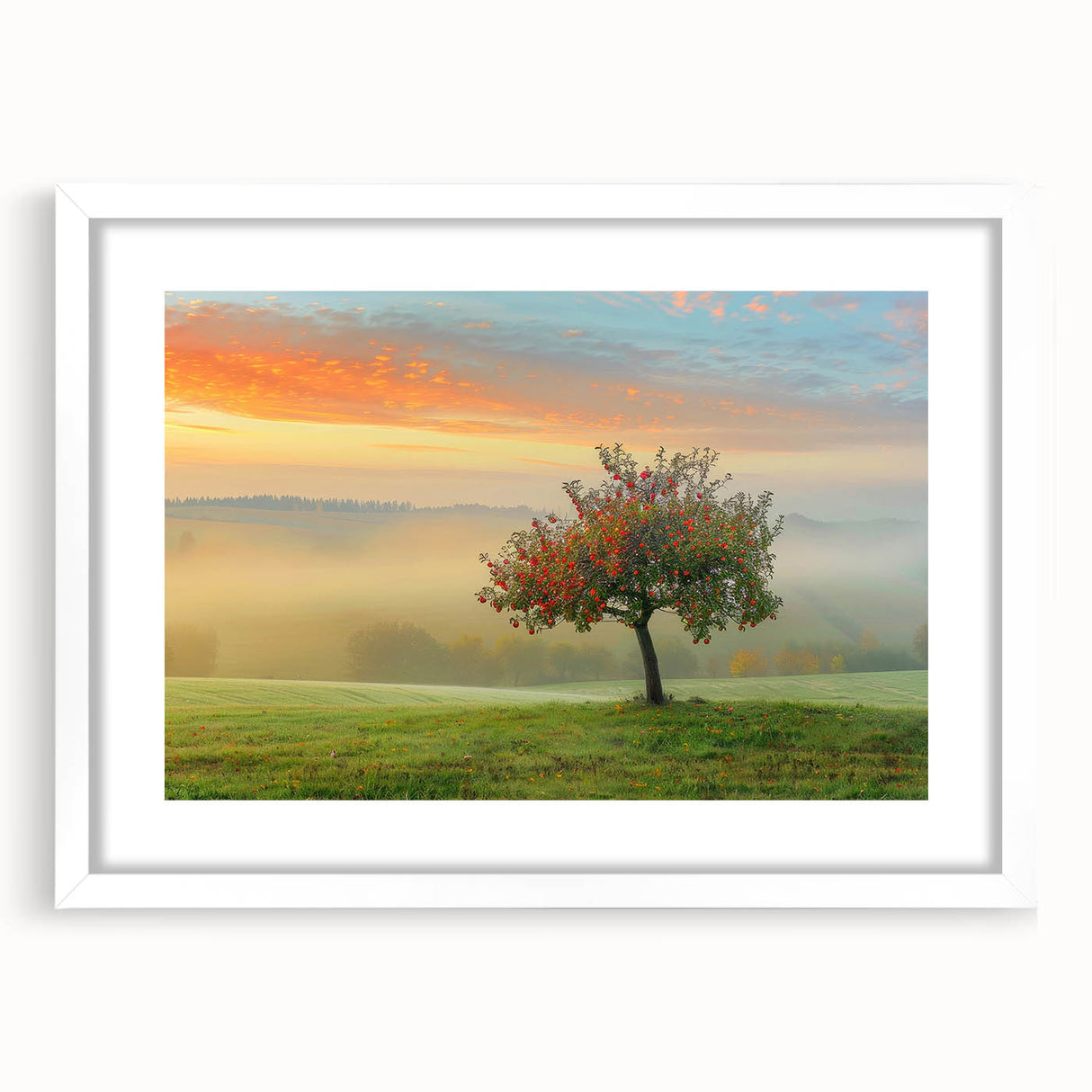 Abstract landscape wall art in a sleek white frame featuring soft earth tones and delicate brush strokes, perfect for modern home decor.