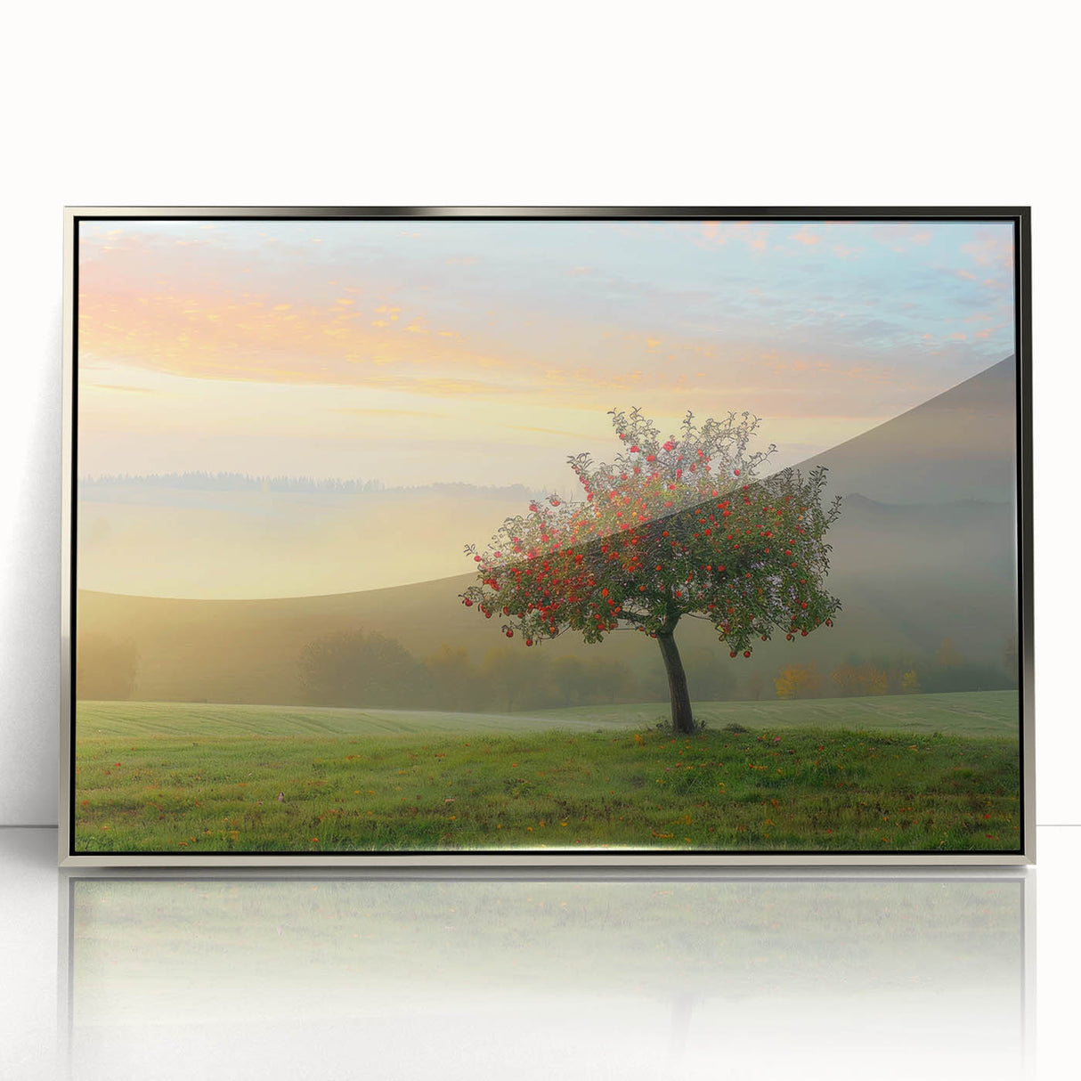 Framed acrylic wall art showcasing an abstract landscape design in silver tones, adding a modern touch to home decor, perfect for gallery walls or living spaces.