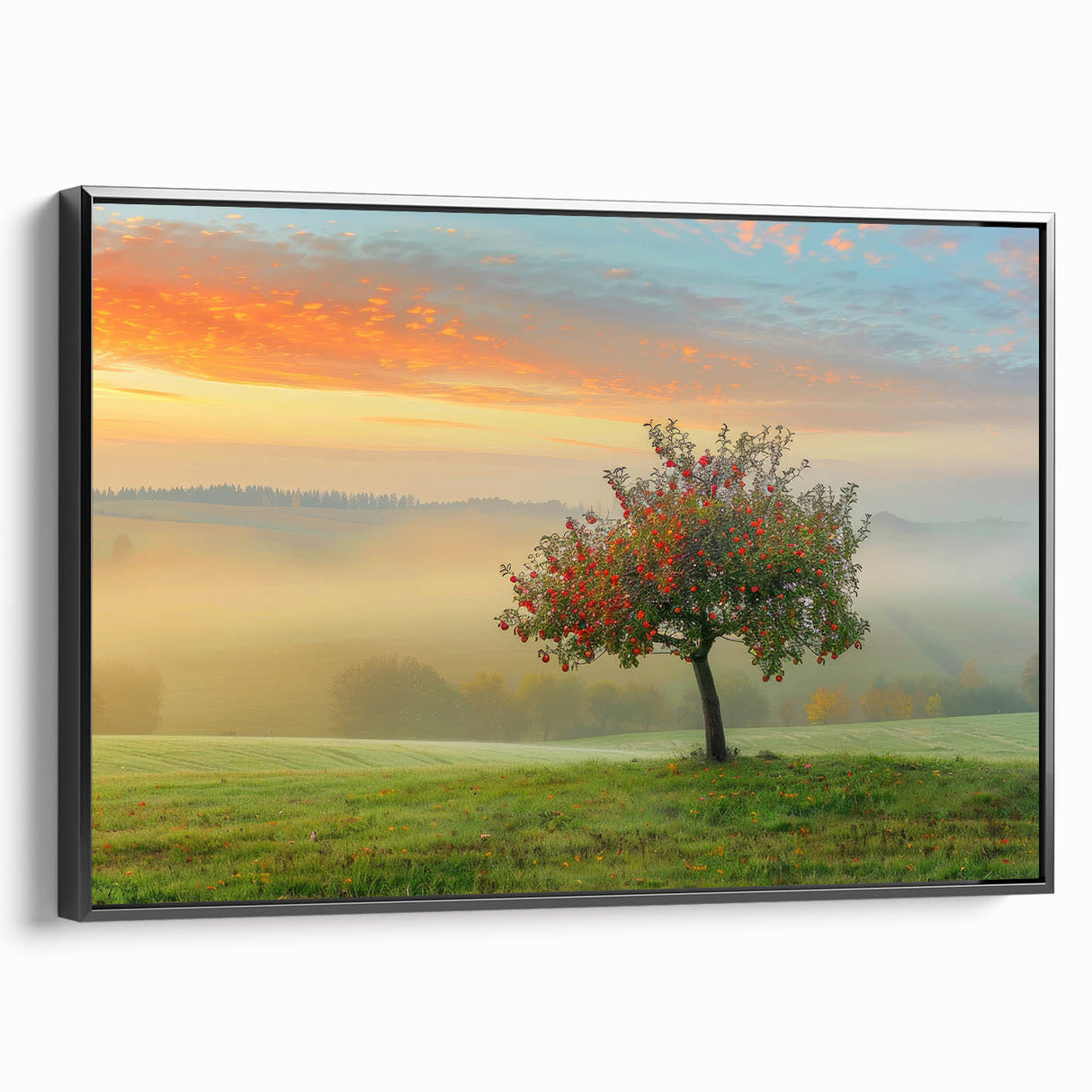 Framed canvas wall art showcasing an abstract landscape design in neutral tones, featuring a sleek black frame and a side view, perfect for modern home decor.