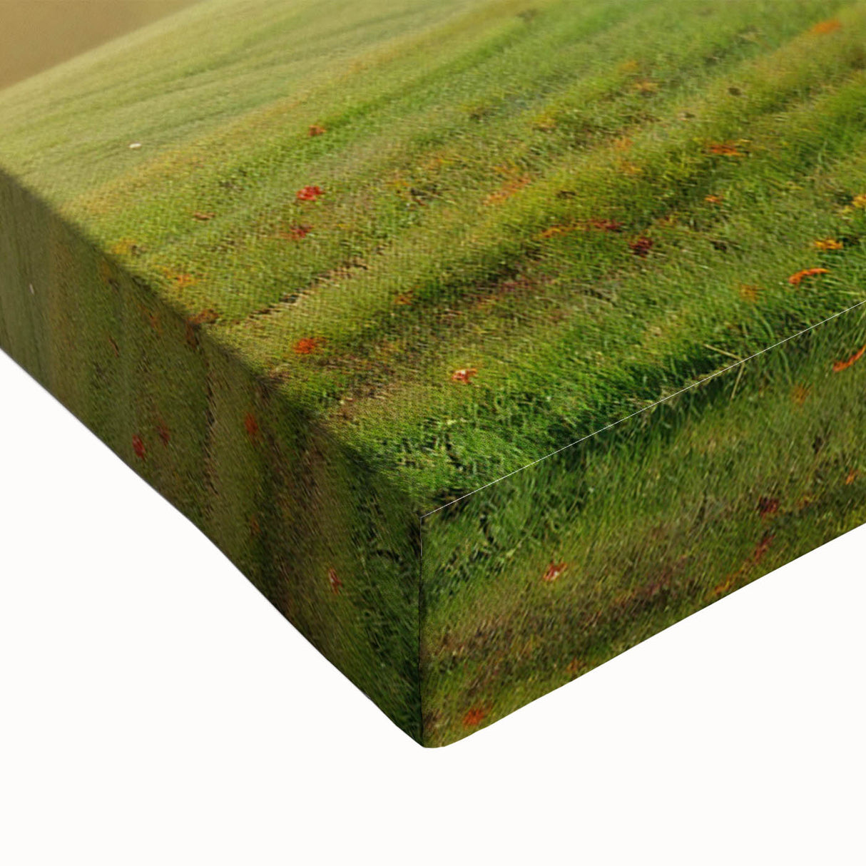 Close-up of an abstract landscape wall art piece on stretched canvas, showcasing vibrant colors and intricate textures, ideal for modern home decor accents.