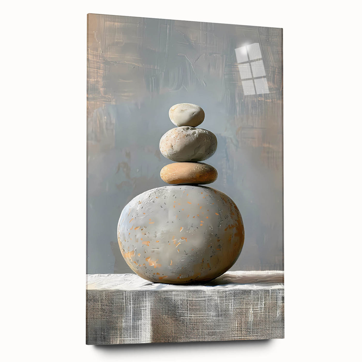Abstract minimalist wall art design displayed in a side view on acrylic glass, featuring soft pastel colors and geometric shapes, perfect for modern home decor.