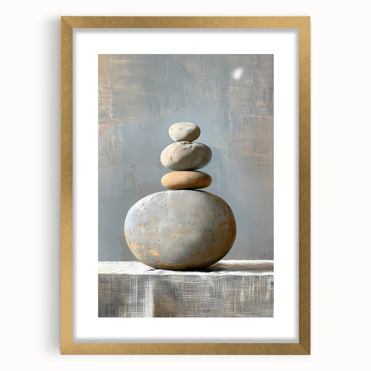 Abstract minimalist wall art framed with a mat, featuring a sleek gold border, showcasing a contemporary design ideal for modern home decor.