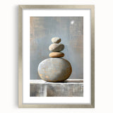 Abstract minimalist wall art framed in silver, showcasing geometric shapes in soft hues, perfect for modern decor. Ideal for enhancing contemporary interiors.