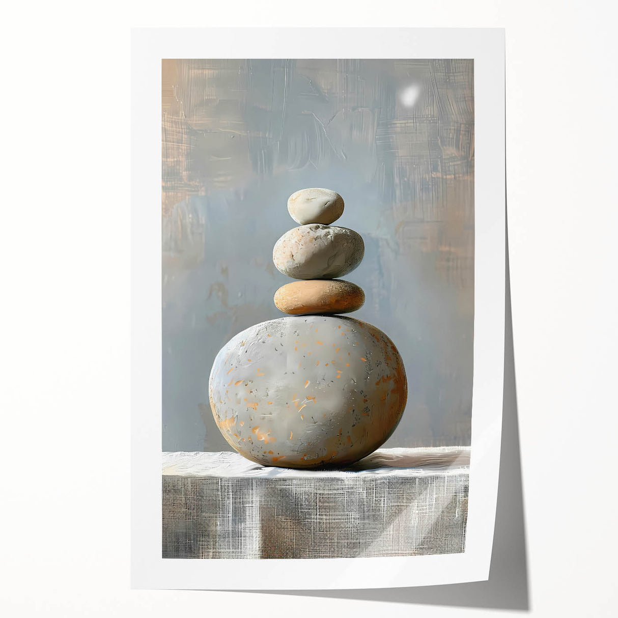 Abstract minimalist wall art print featuring soft pastel colors and geometric shapes, rolled and ready for framing, housed in a durable cardboard tube.