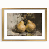 Extra large abstract art print featuring textured fruits in vibrant colors on a gold-framed canvas.