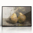 Large abstract wall art featuring assorted fruits in bold colors on a black acrylic framed print.